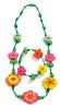 Necklase and bracelet set - green with flowers, set 6pcs