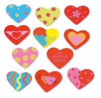 Wooden sticker - heart,displ. 24 pcs