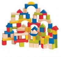 Toddler wooden blocks - coloured/natural, 100 pcs