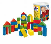 Blocks in a bucket with a shape sorting lid, 60pcs