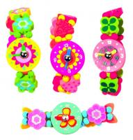 Wooden watch - hearts and flowers, displ. 12pcs