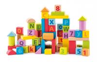 Blocks with alphabet and numbers in pastel colours